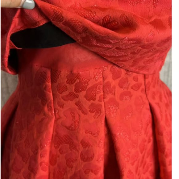 NWT Maje Roleo Pleated Metallic Jacquard Dress Red Size 1 - Picture 6 of 8